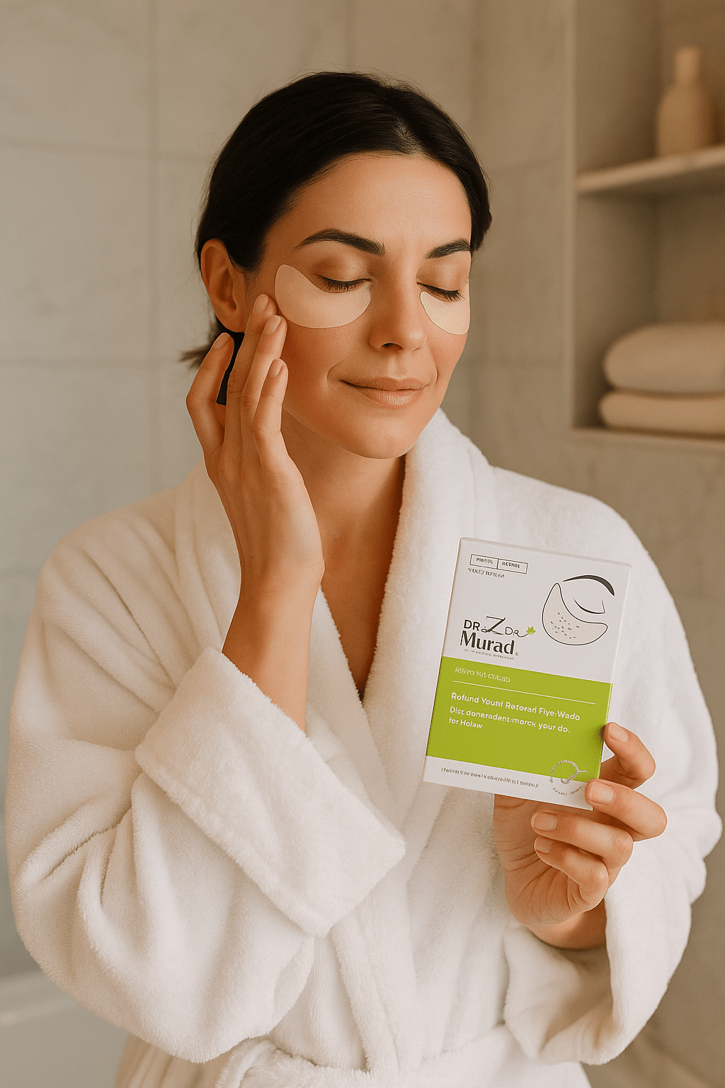 γυναίκα βάζει patches για τις ρυτίδες στα μάτια.