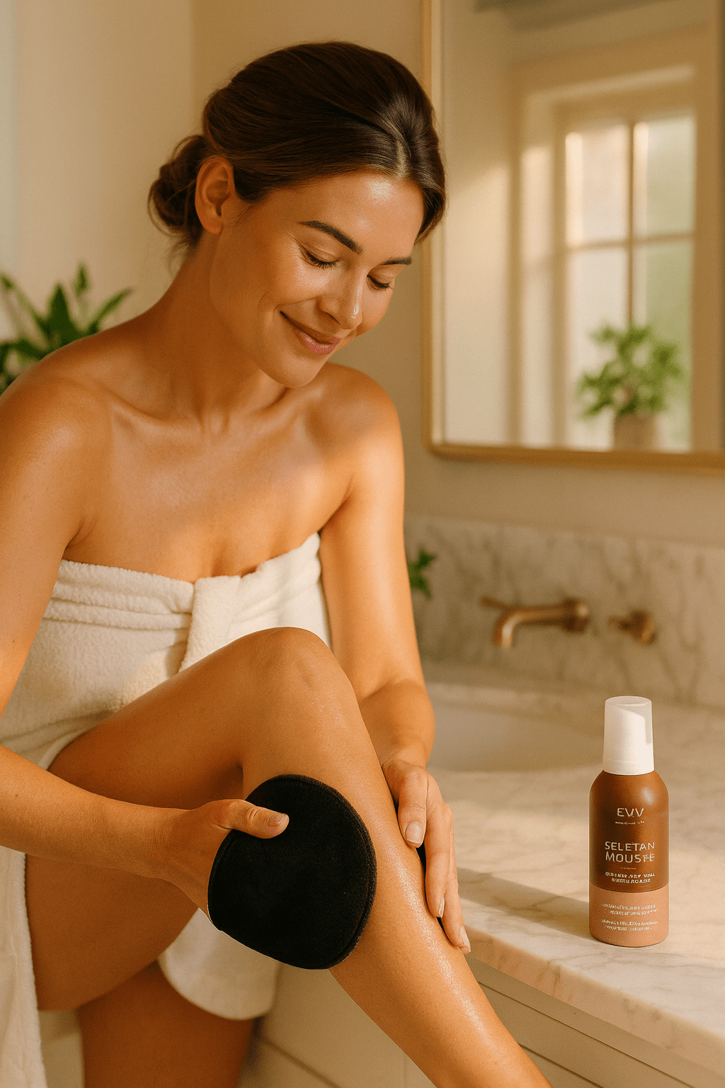 γυναίκα φορά αντηλιακό στο μπάνιο της.