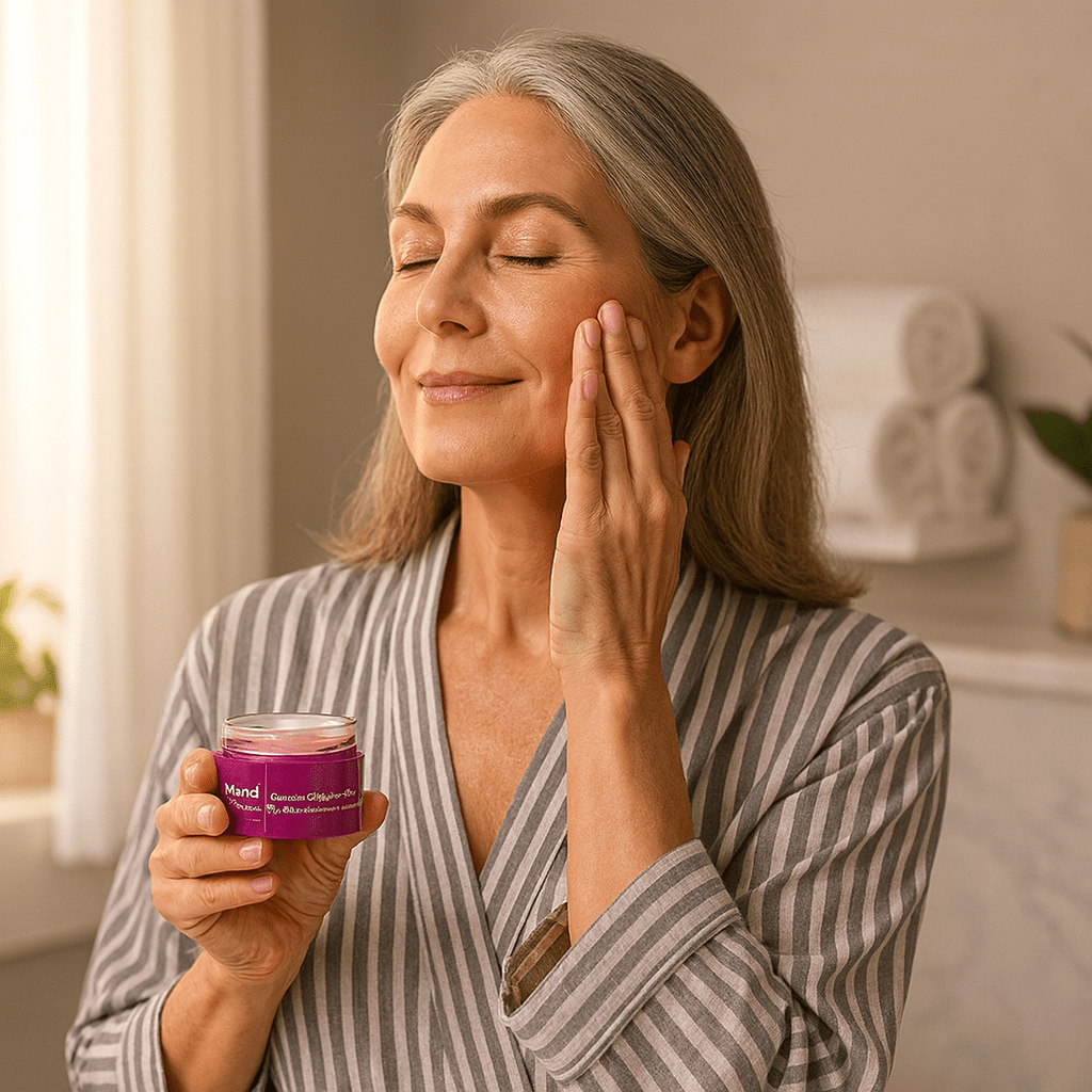 γυναίκα φορά κρέμα για την αντιγήρανση.