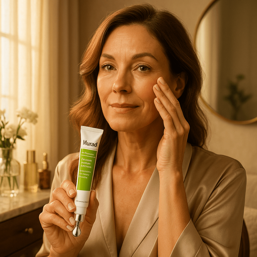 γυναίκα φορά κρέμα για τις ρυτίδες έκφρασης.