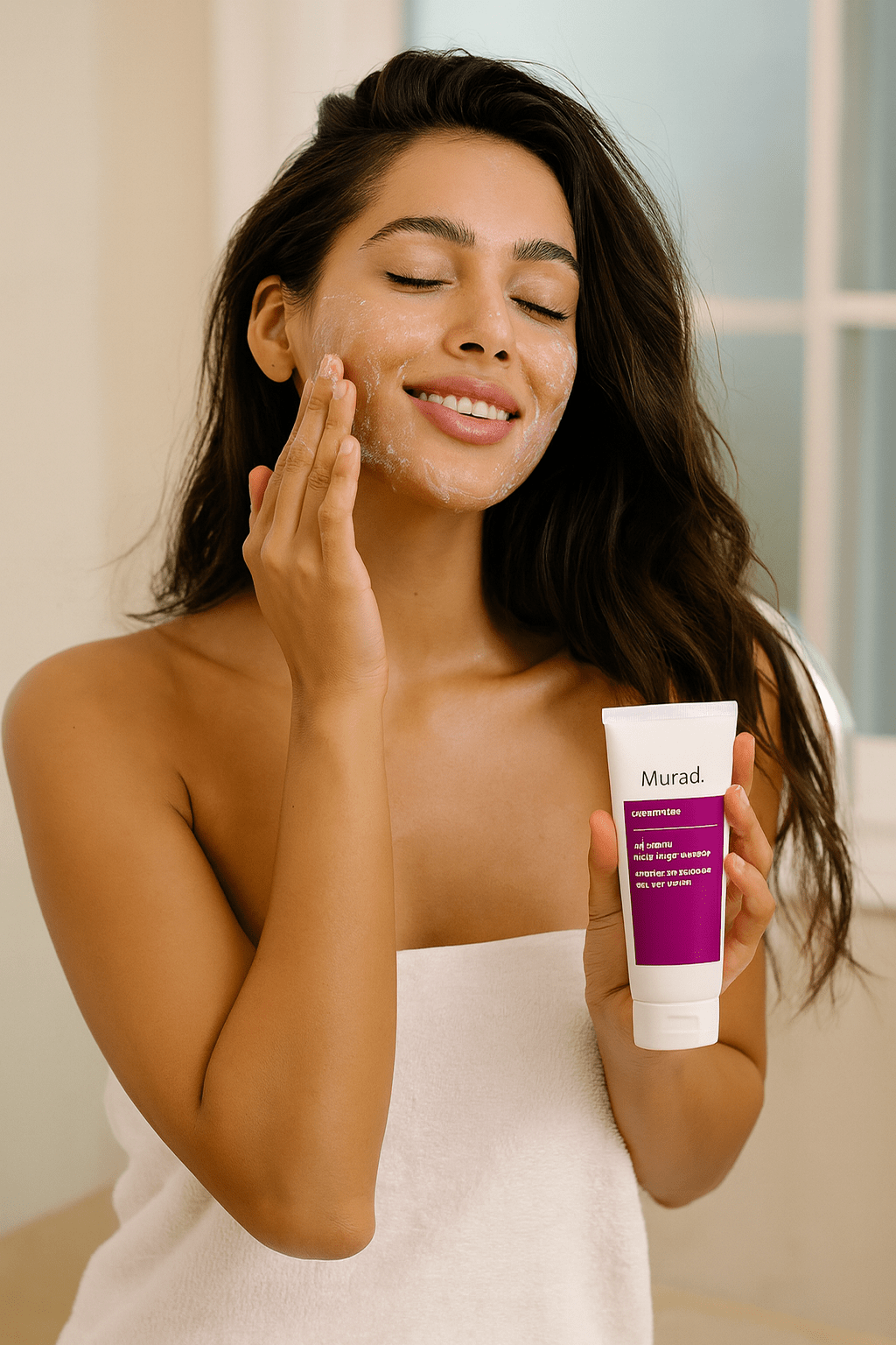 καθαρισμός προσώπου στο σπίτι. Αυτό επιλέγει να κάνει μια μελαχρινή γυναίκα.