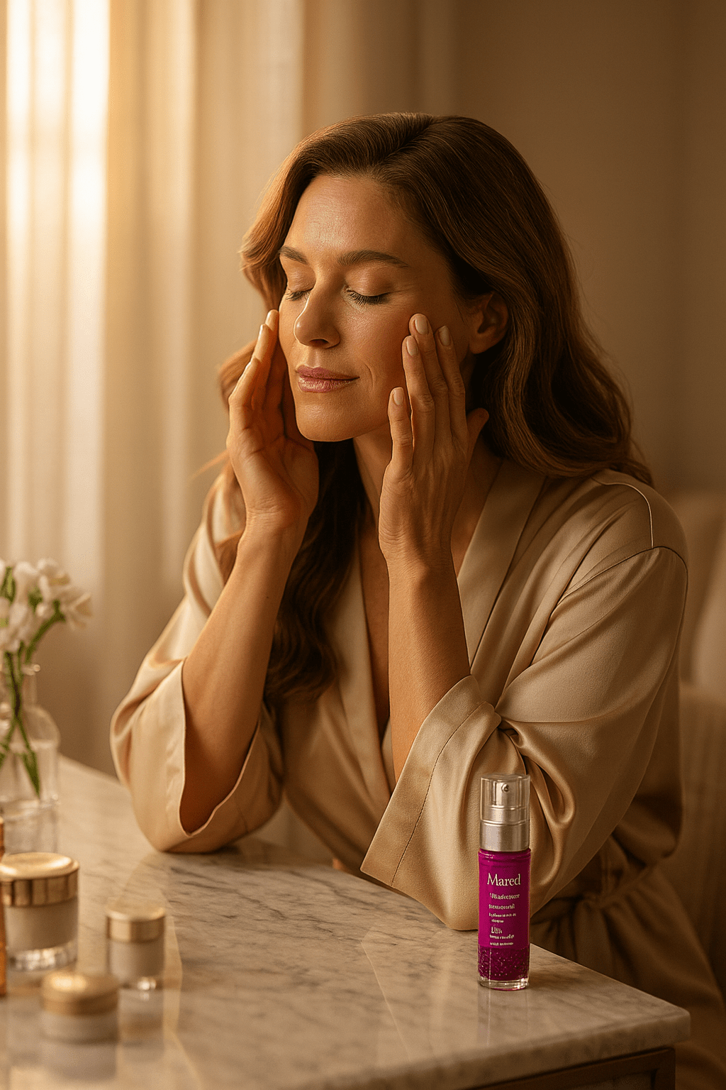 μελαχρινή κοπέλα φορά προϊόν για να εξαφανίσει τις ρυτίδες έκφρασης.