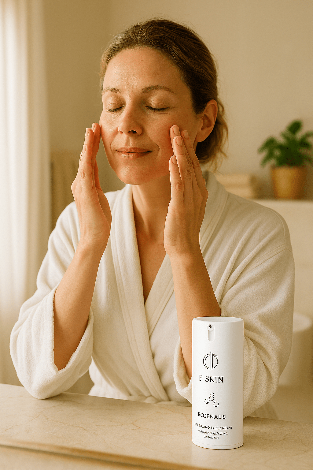 νέα γυναίκα βάζει κρέμα για τις ρυτίδες στο πρόσωπο.