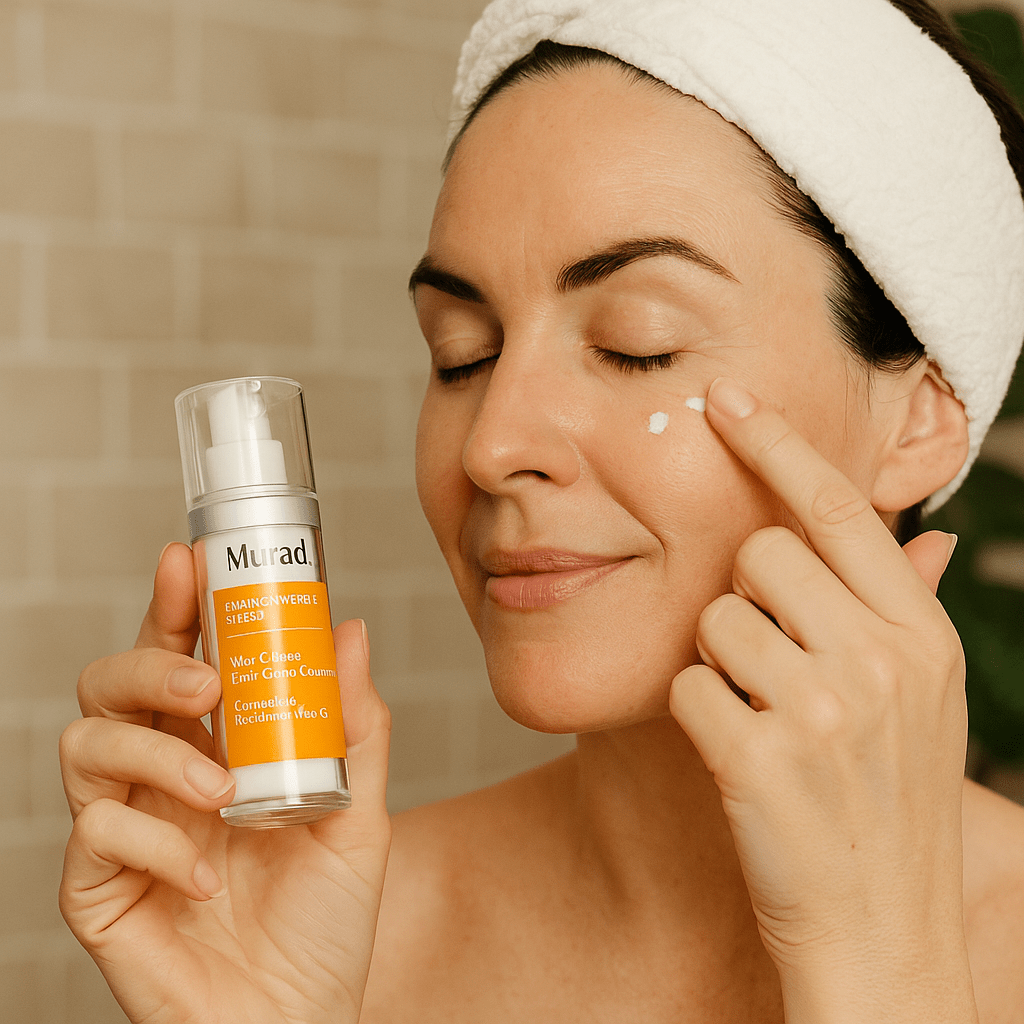  μαύροι κύκλοι στα μάτια με μια γυναίκα να βάζει κρέμα με υαλουρονικό.