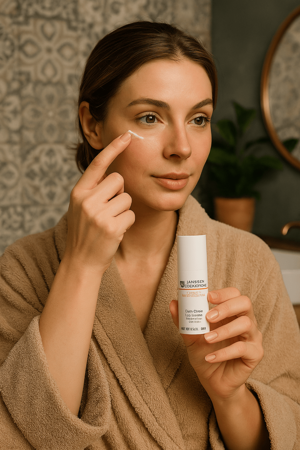  μαύροι κύκλοι στα μάτια που φεύγουν με κρέμα ματιών με ρετινόλη - γυναίκα κάνει περιποίηση.