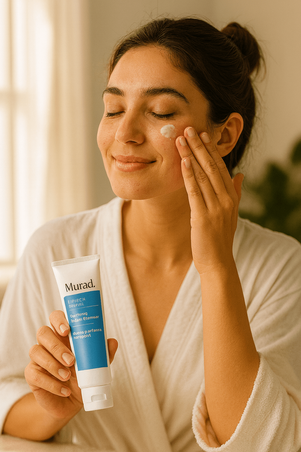 νεαρή κοπέλα βάζει κρέμα για ακμή στο πρόσωπο.